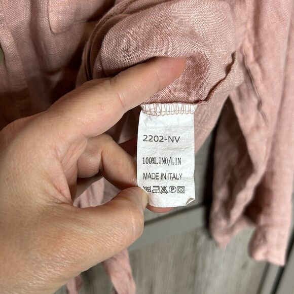 Meo Meli Linen Top Large Button Down Long Sleeves Front Tie Boho Lagenlook - Picture 5 of 6